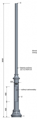 Słup stalowy parkowy LS3-2/76/F135 RAL9005 (czarny)