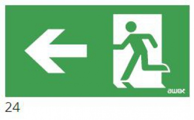 150x300 Piktogram 24 Strzałka Lewo Chłopek W Drzwiach Logo Awex (iso7010)