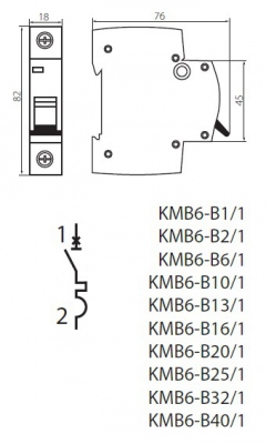 Wyłącznik nadmiarowo-prądowy KMB6-B16/1